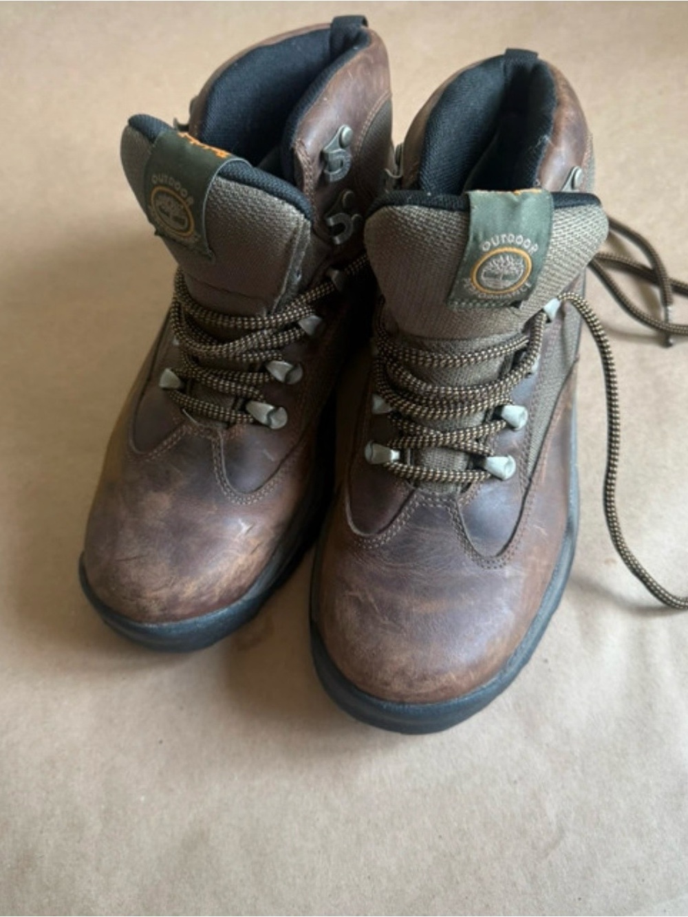 Timberland Brown Leather Men's Hiking Boots with Olive Tongue Accents